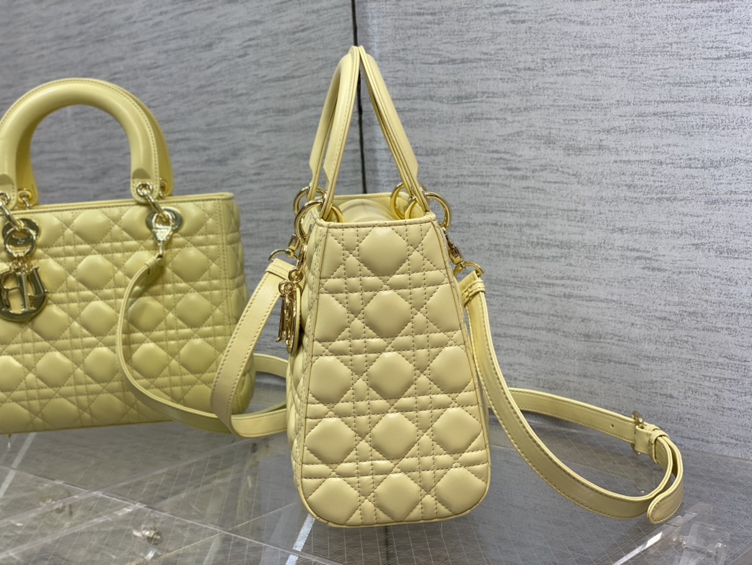 Medium Lady Dior Bag Light Yellow Cannage Lambskin